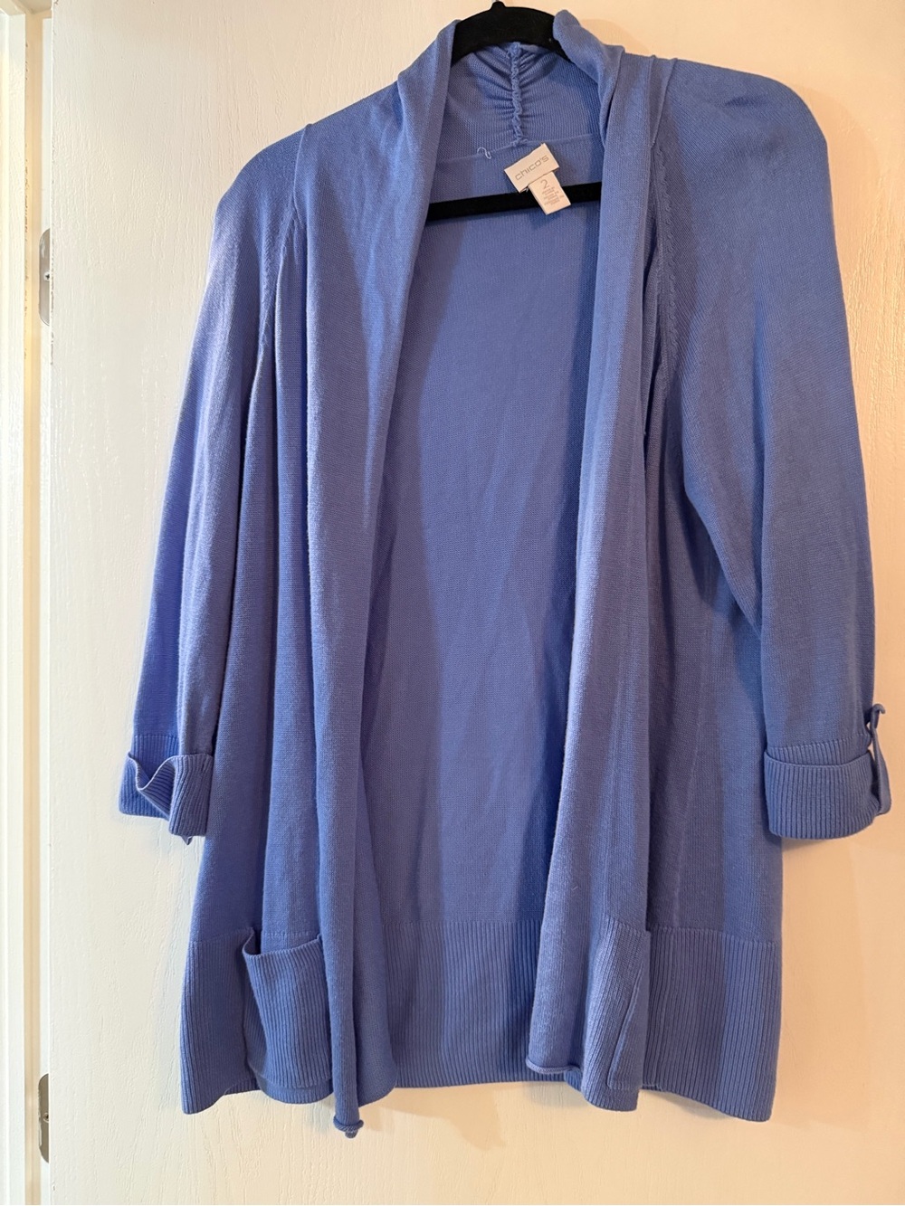 Chico's Periwinkle Open-Front Draped Cardigan